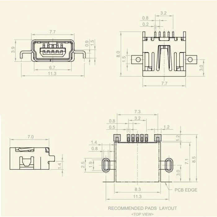 Mini Usb B SMD Şase