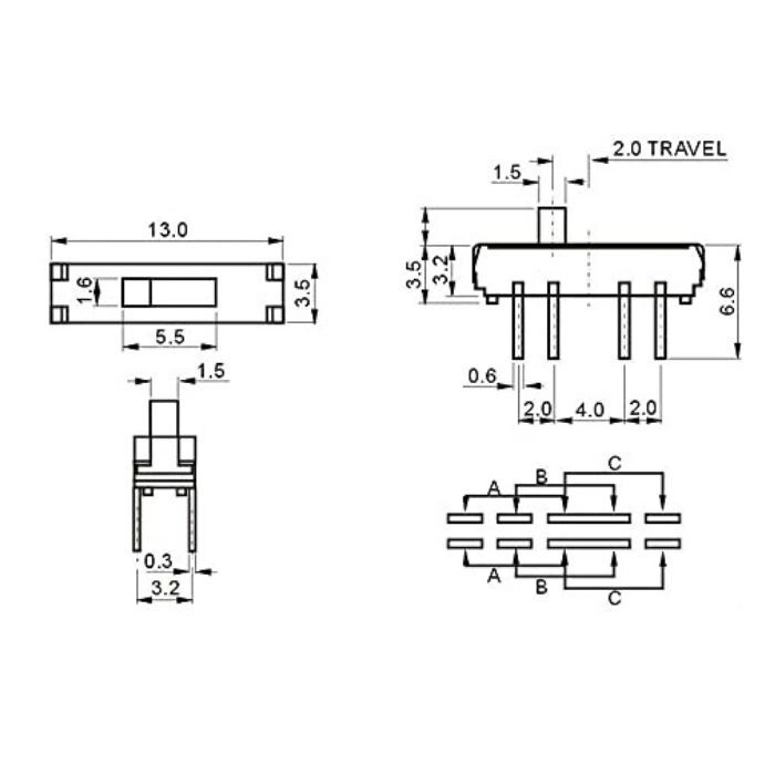 MSS-23D18 2P3T 3 Konumlu 8 Pin Sürgülü Slide Switch