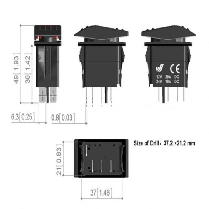 ON-OFF Mavi Işıklı Anahtar 5-Pin 12V-24V - Horn