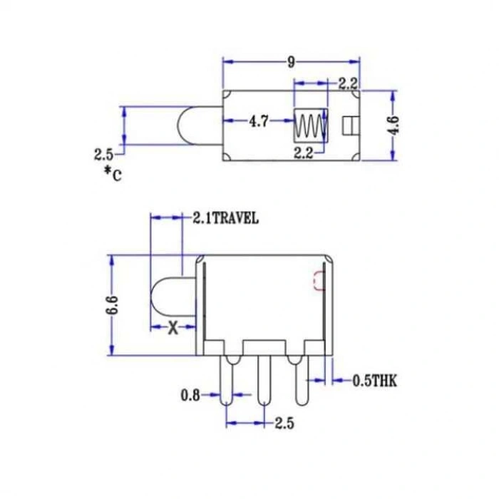 PS-12D33 3 Pinli Yaylı Buton