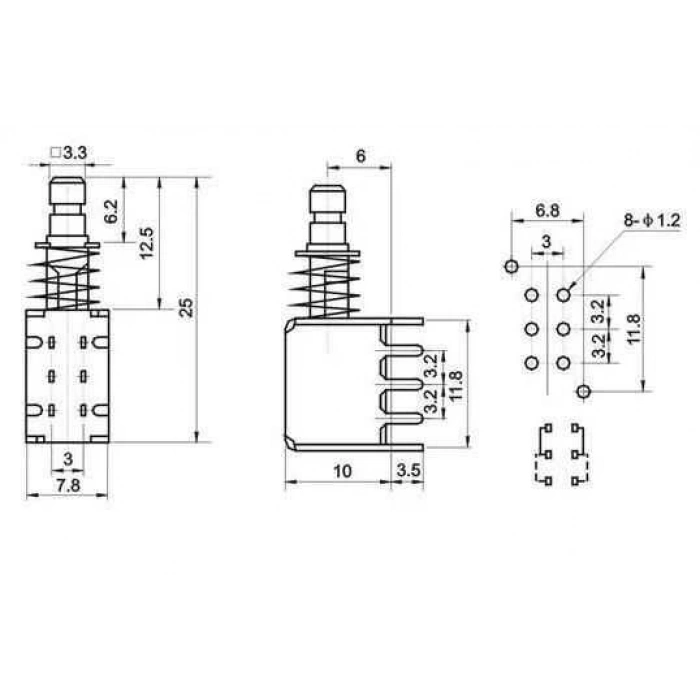 PS-22F03A2 6 Pinli Anahtarlı Buton