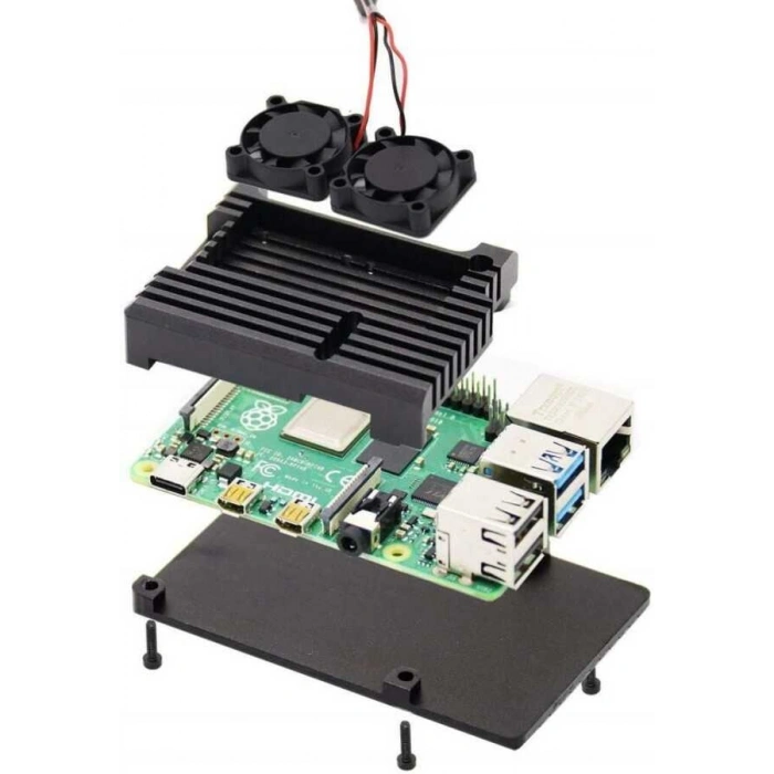 Raspberry Pi 4 Alüminyum Soğutucu Kasa - Çift Fanlı