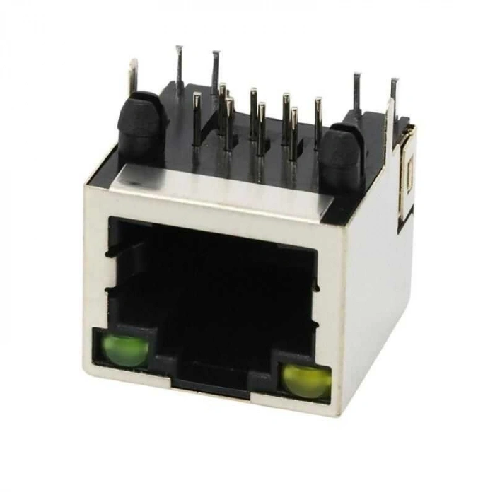 RJ45 8P8C Işıklı Dişi Ethernet Konnektörü - PCB Tipi
