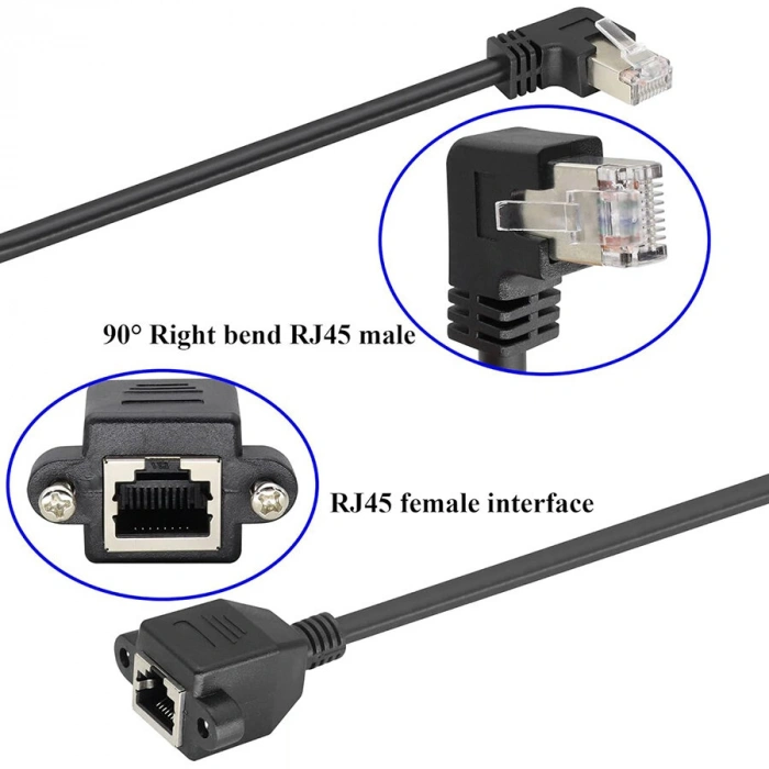 RJ45 Sağ Açılı Panel Tipi Ethernet Uzatma Kablosu - 50cm