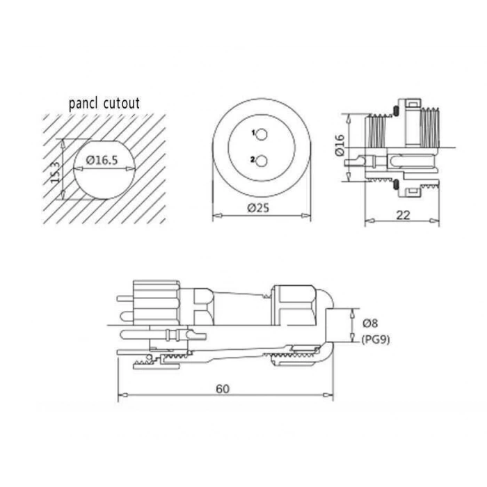 SD16 4 Pin 16mm Su Geçirmez Konnektör Takımı - Panel Tipi