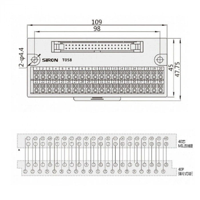 T058 24V 1A 40-Bit Giriş Ray Tipi Universal PLC Terminal Blok