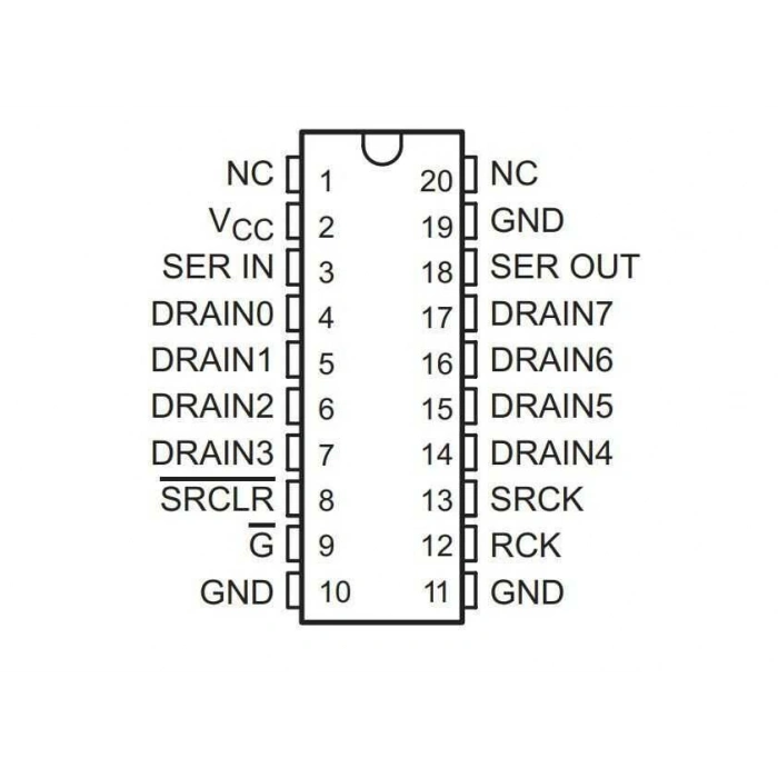 TPIC6B595N DIP-20 Shift Register Entegresi