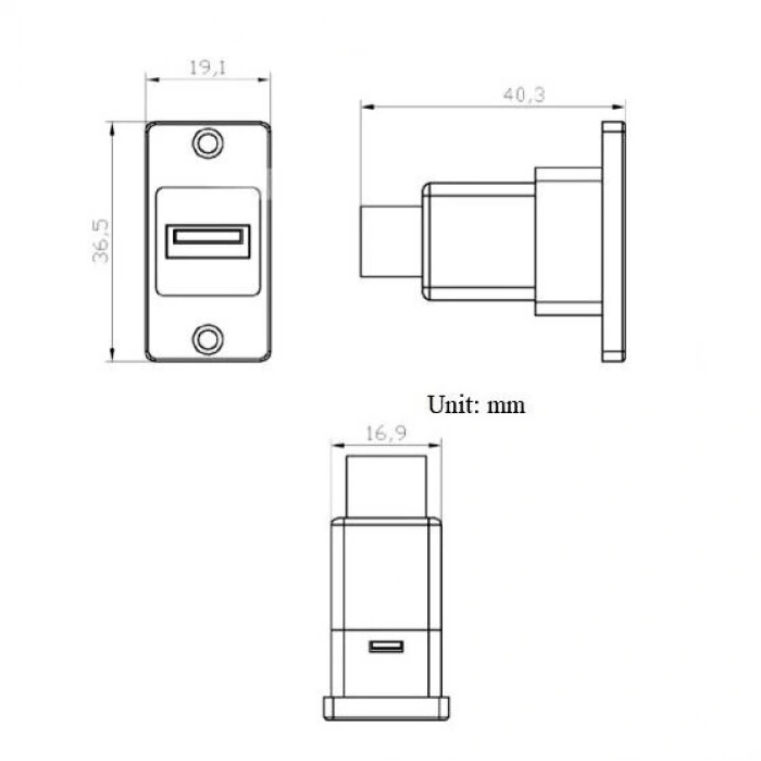 USB 3.0 A Dişi - USB 3.0 B Dişi Panel Tipi Konnektör - SUSB3.0-AB-C