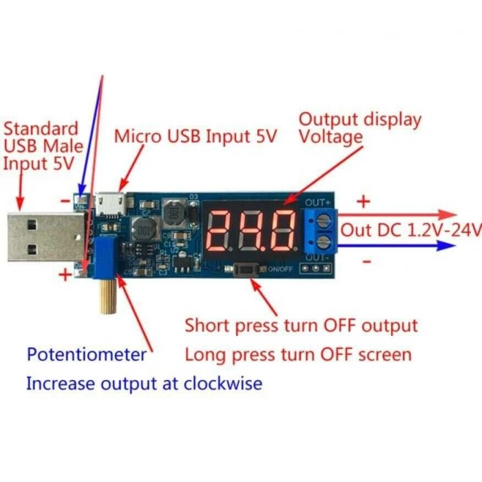 USB Güçlendirici Voltaj Regülatörü (5V to 3.3V-24V)