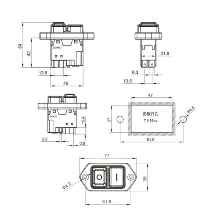 ZCD-02G 5-Pin Elektromanyetik Switch