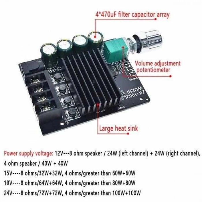 ZK-1002L 2x100W 5.0 Bluetooth Amfi Devresi