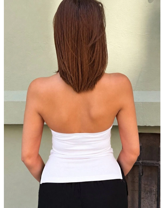 Halter Yaka Sırtı Açık Büzgülü Bluz | Kadın Crop Top V Yırtmaçlı Etek