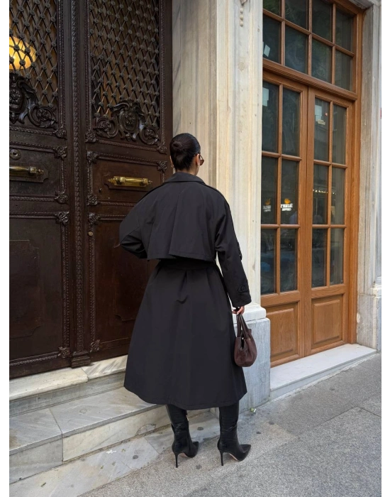 ALORA  Oversize Uzun Trençkot Kemerli Kadın Kaban - ZYRA