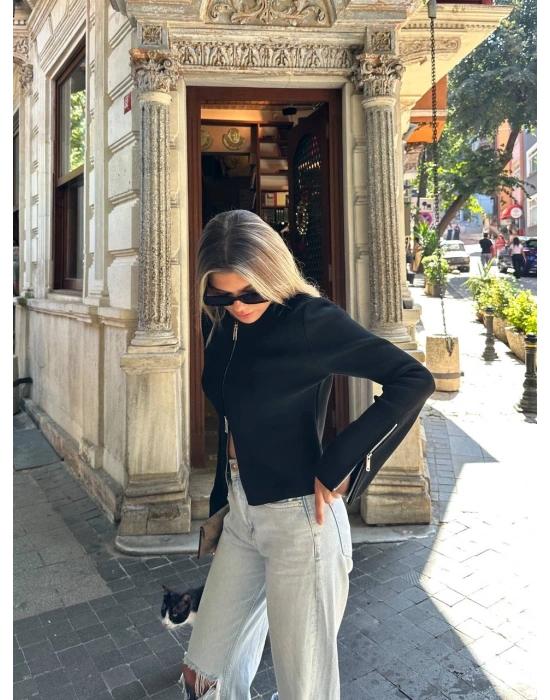 NİLA Kol Fermuar Detaylı Çelik Örgü Triko