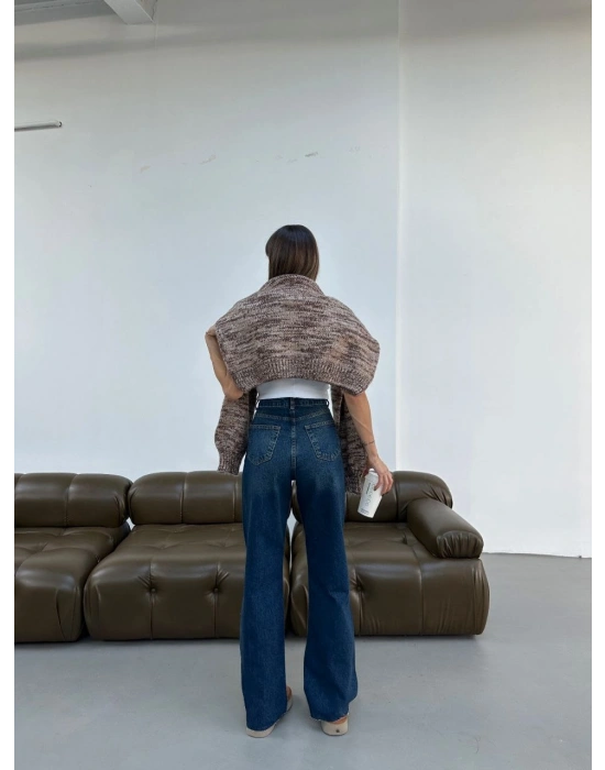 Yüksek Bel Wide Leg Kesik Paça Kot Pantolon – Koyu Yıkamalı Tint