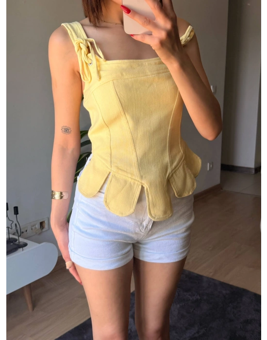 Keten Kumaş İpi Ayarlanabilir Korse Bluz