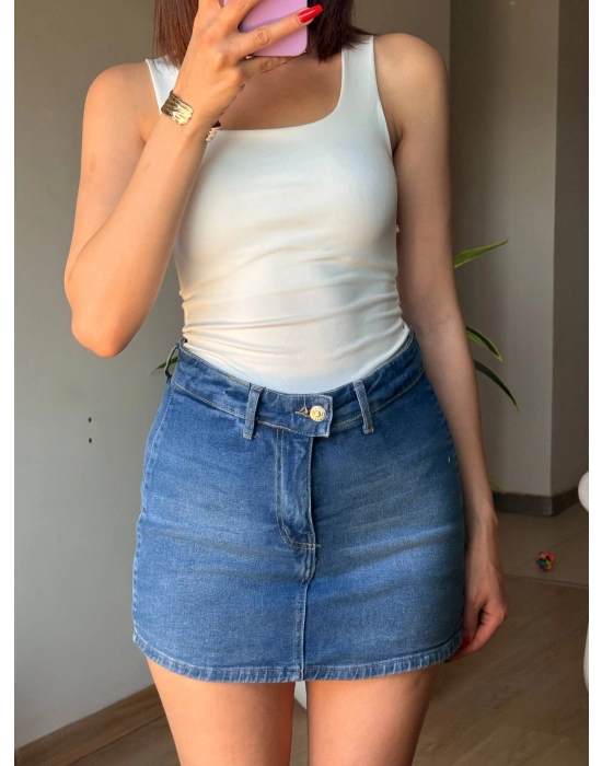 Mavi Yüksek Bel Kot Şort Etek Mini Denim Şortlu Etek
