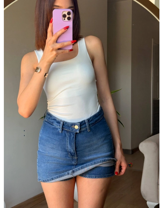 Mavi Yüksek Bel Kot Şort Etek Mini Denim Şortlu Etek