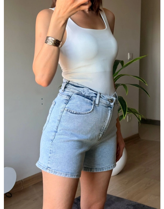 Yüksek Bel Açık Mavi Denim Şort