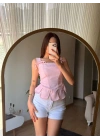 Keten Kumaş İpi Ayarlanabilir Korse Bluz
