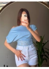 Kadın Kayık Yaka Beli Dantelli Bluz | Madonna Yaka Günlük Şık Bluz-
