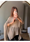 Simli Pullu Asimetrik Beach Panço | Kadın Triko Bluz - Bej, Siyah, Lacivert