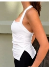 Halter Yaka Sırtı Açık Büzgülü Bluz | Kadın Crop Top V Yırtmaçlı Etek