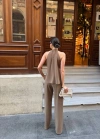 Halter Yaka Dokuma Bluz Palazzo Pantolon Takım – Kadın İkili Takım