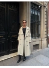 ALORA  Oversize Uzun Trençkot Kemerli Kadın Kaban - ZYRA