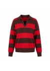 NOLA Çizgili Polo Yaka Oversize Triko Kazak