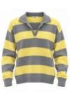 NOLA Çizgili Polo Yaka Oversize Triko Kazak