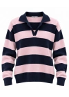 NOLA Çizgili Polo Yaka Oversize Triko Kazak