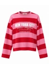 Çizgili Oversize Sweatshirt Kırmızı Pembe - ZYRA