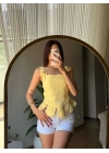 Keten Kumaş İpi Ayarlanabilir Korse Bluz