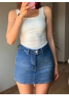 Mavi Yüksek Bel Kot Şort Etek Mini Denim Şortlu Etek