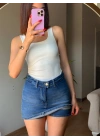 Mavi Yüksek Bel Kot Şort Etek Mini Denim Şortlu Etek