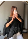 Simli Pullu Asimetrik Beach Panço | Kadın Triko Bluz - Bej, Siyah, Lacivert