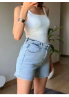 Yüksek Bel Açık Mavi Denim Şort