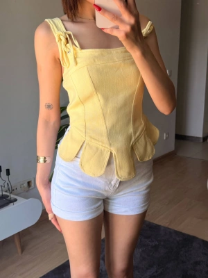 Keten Kumaş İpi Ayarlanabilir Korse Bluz