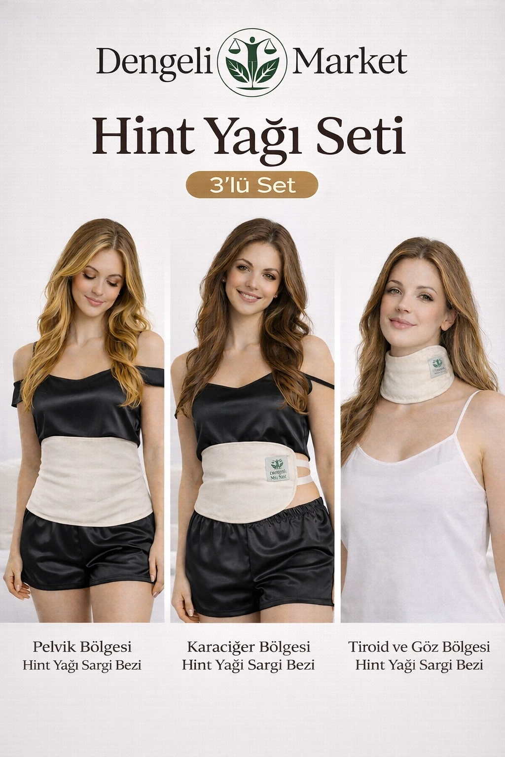 HİNT YAĞI SARGI BEZİ 3LÜ SET: KARACİĞER, PELVİK ve BOYUN/GÖZ SARGI BEZİ, Pamuklu, Çoklu Kullanım