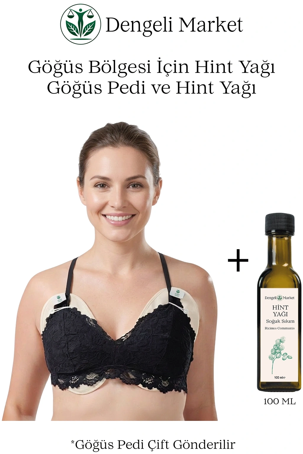 GÖĞÜS BÖLGESİ İÇİN HİNT YAĞI GÖĞÜS PEDİ + 100 ml HİNT YAĞI (HEKZANSIZ)