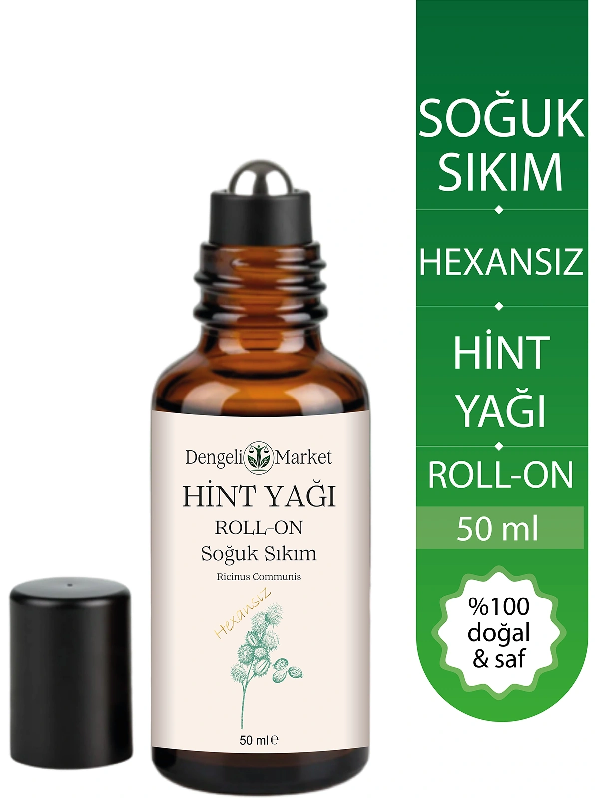 Hint Yağı Roll On 50 ml | Hekzansız | Soğuk Sıkım | Pratik Kullanım | Cam Şişe | Doğal Bakım Yağı