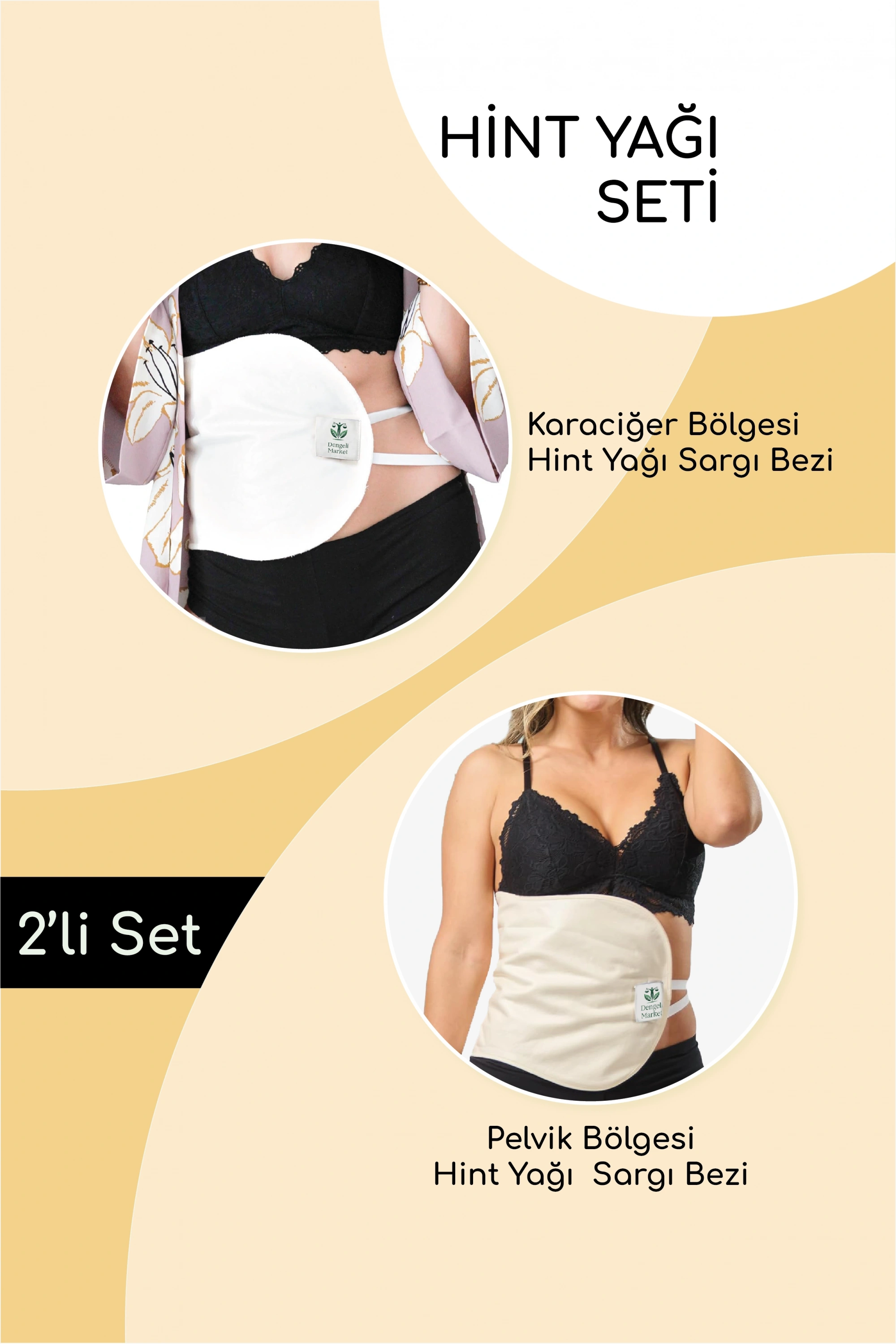 HİNT YAĞI SARGI BEZİ 2Lİ SET: KARACİĞER VE PELVİK SARGI BEZİ, Pamuklu, Çoklu Kullanım, Sızdırmaz