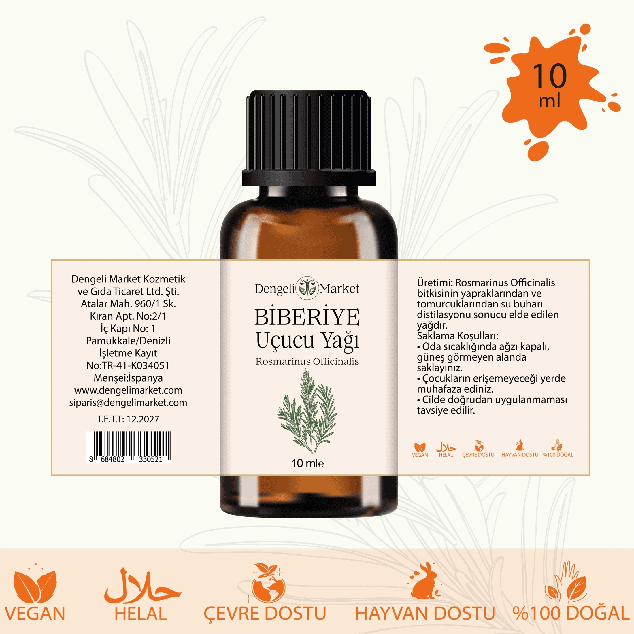 Biberiye Yağı / 10 ml (Tıbbi)