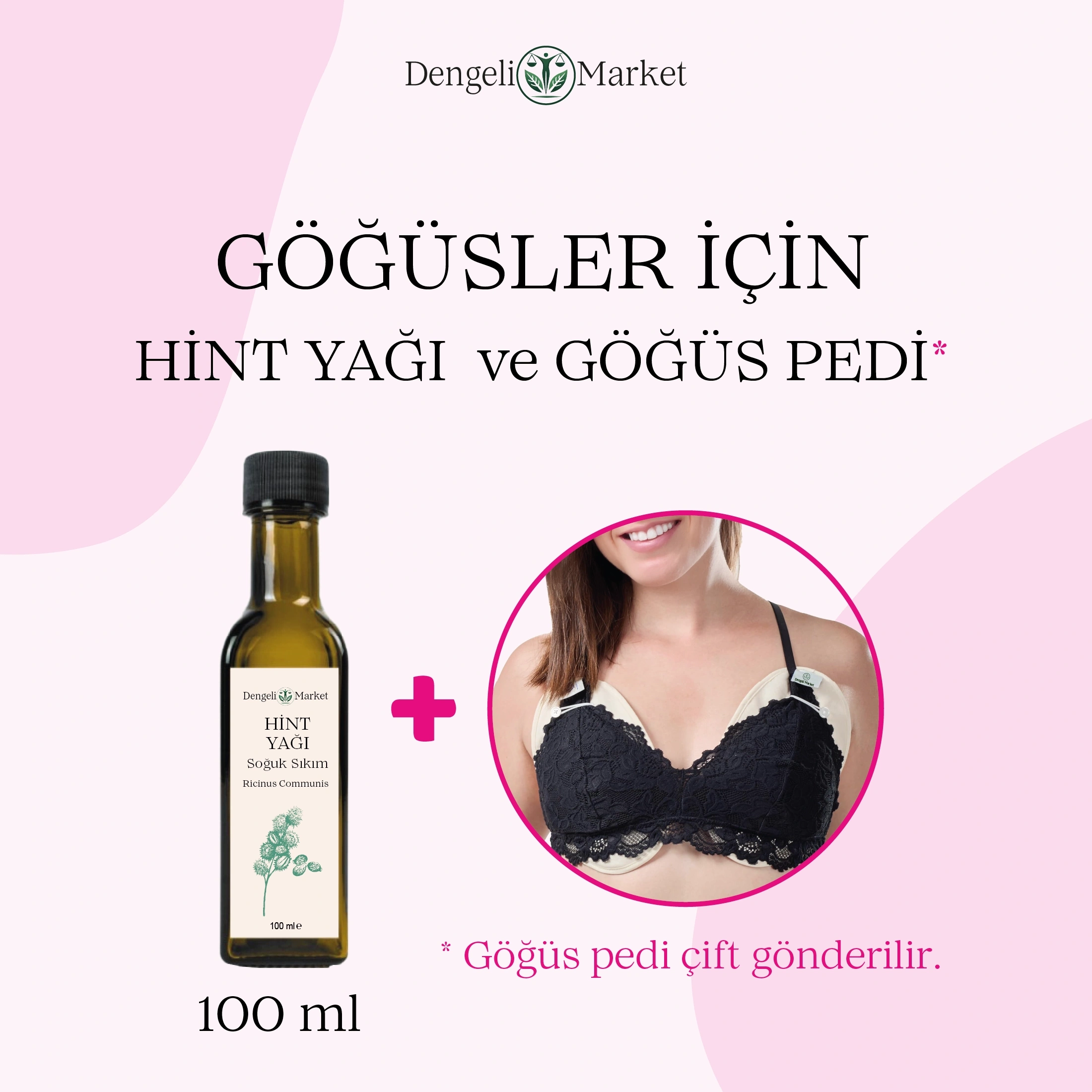 Göğüsler için Hint Yağı GÖĞÜS PEDİ + 100 ml HİNT YAĞI (HEKZANSIZ)