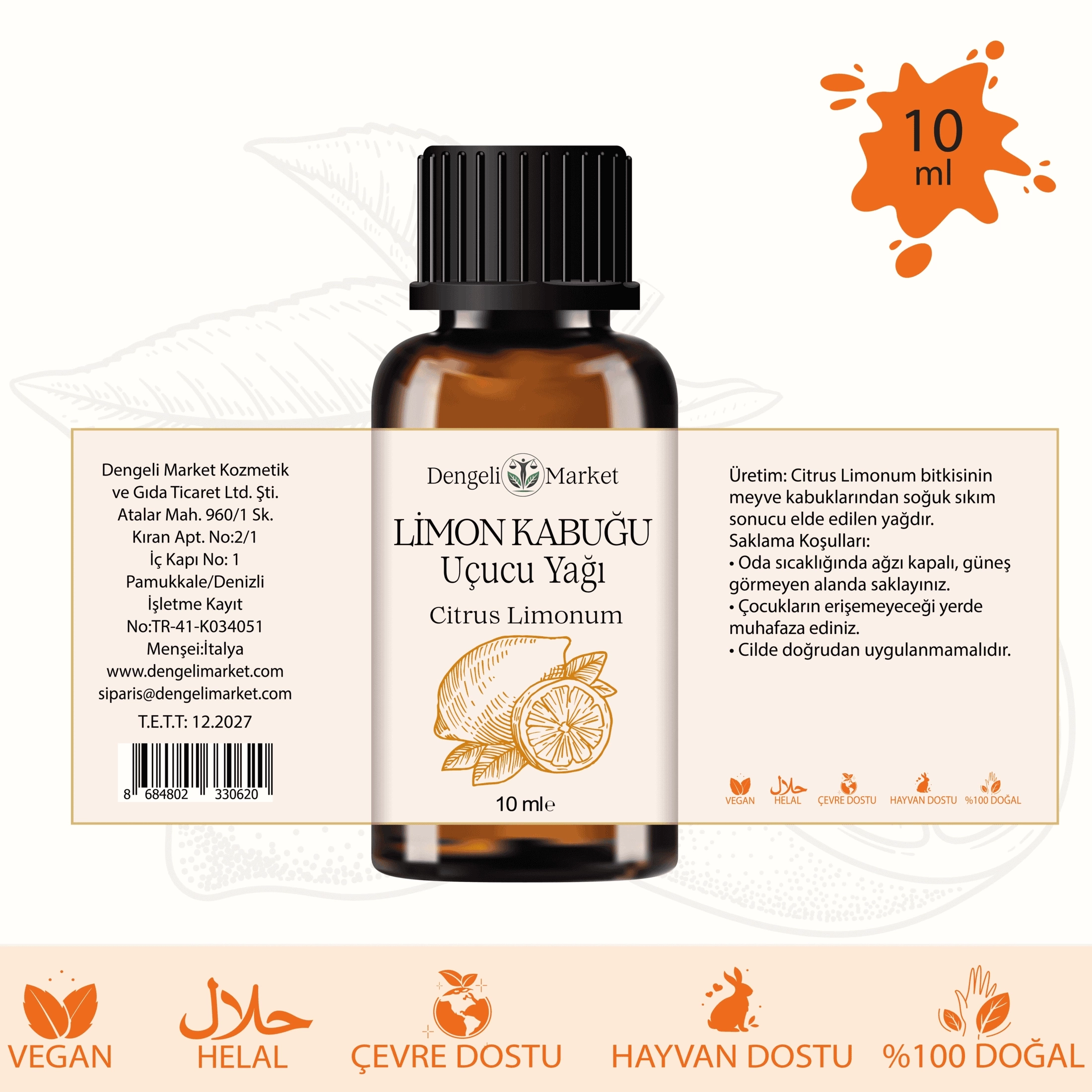 Limon Kabuğu Yağı / 10 ml (Tıbbi)