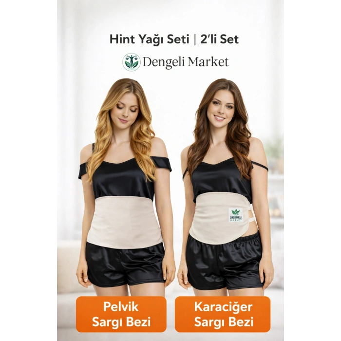 HİNT YAĞI SARGI BEZİ 2Lİ SET: KARACİĞER VE PELVİK BÖLGESİ SARGI BEZİ, Pamuklu, Çoklu Kullanım, Sızdırmaz