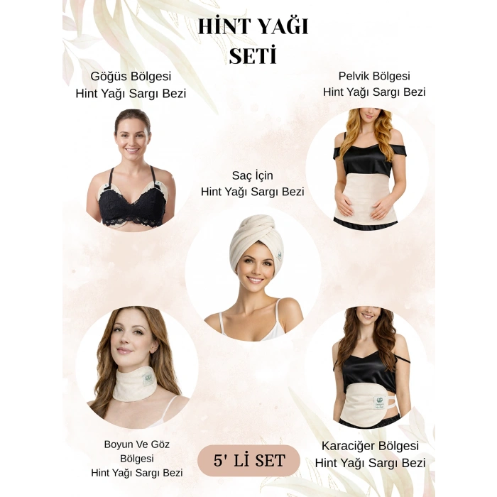 HİNT YAĞI SARGISI 5Li SET: KARACİĞER, PELVİK, BOYUN/GÖZ, SAÇ VE GÖĞÜS BÖLGESİ SARGI BEZİ