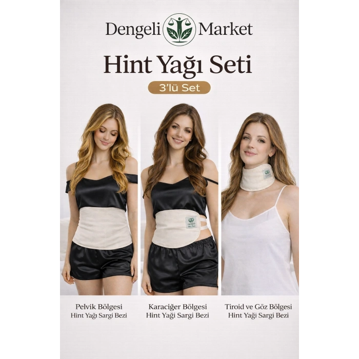 HİNT YAĞI SARGI BEZİ 3LÜ SET: KARACİĞER, PELVİK ve BOYUN/GÖZ SARGI BEZİ, Pamuklu, Çoklu Kullanım