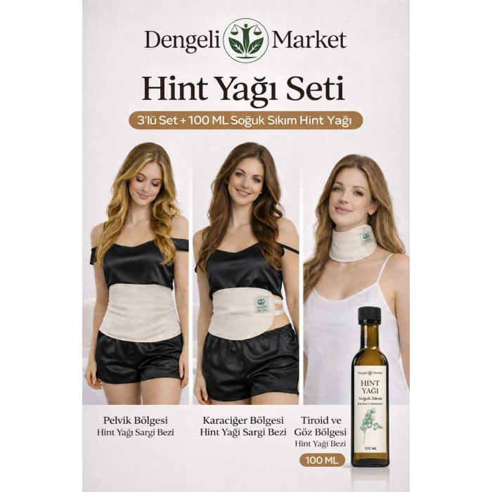 HİNT YAĞI SARGI BEZİ 3LÜ SET: KARACİĞER, PELVİK ve BOYUN/GÖZ SARGI BEZİ+100 Ml Hekzansız Hint Yağı